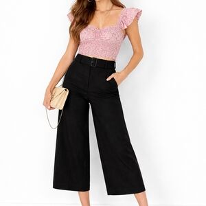 Ann Taylor Preppy Career Belted Culotte Wide Leg High Rise Crop Pants Black 8
